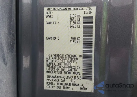 2017 Nissan Maxima 3.5 Sl from USA, damaged, VIN 1N4AA6AP4HC397633